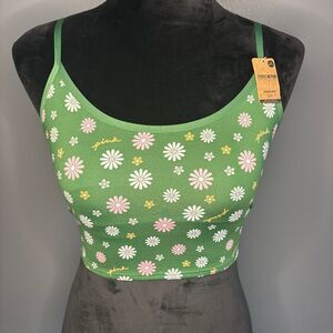 Victoria's Secret PINK Active Crop Tank Top Bra Womens Small Green Floral Twist